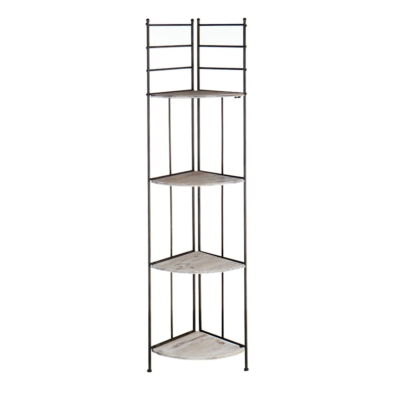 Providence Metal Corner Rack With Folding Wood-Top Shelves, 63" 4 Providence Metal Corner Rack With Folding Wood-Top Shelves, 63" - Image 2