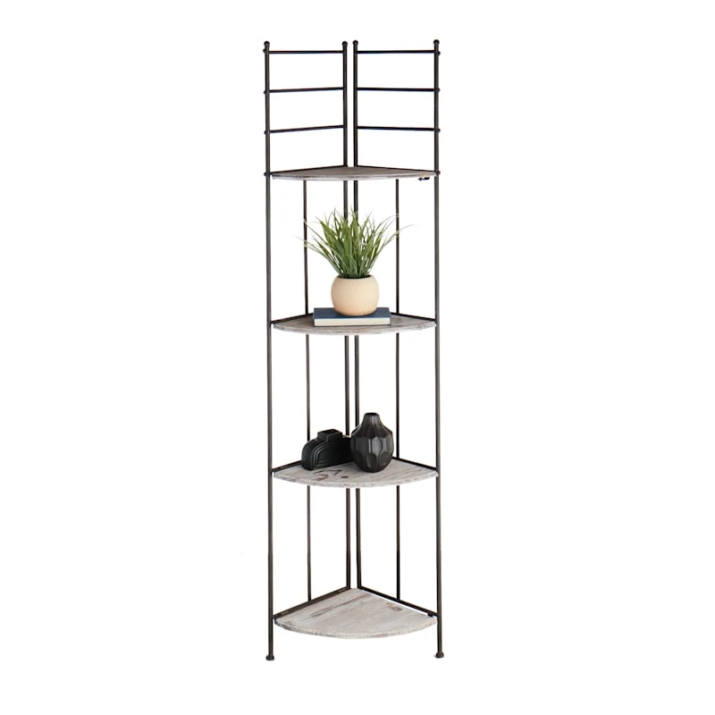 Providence Metal Corner Rack With Folding Wood-Top Shelves, 63" 8 Providence Metal Corner Rack With Folding Wood-Top Shelves, 63" - Image 6