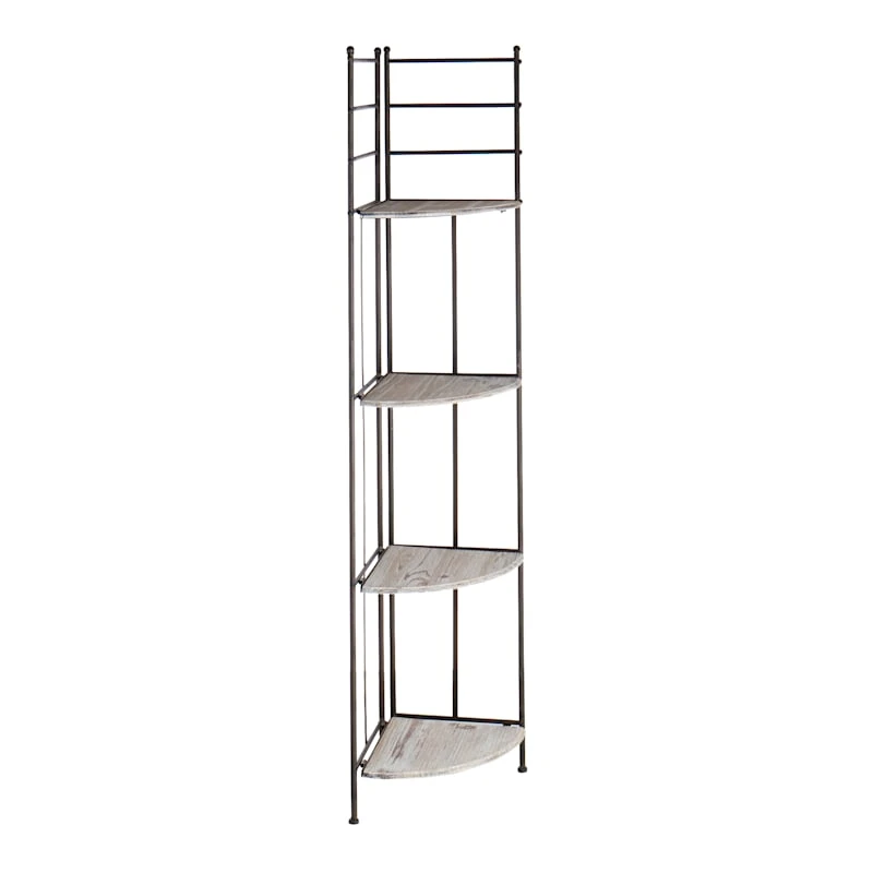 Providence Metal Corner Rack With Folding Wood-Top Shelves, 63" 3 Providence Metal Corner Rack With Folding Wood-Top Shelves, 63"