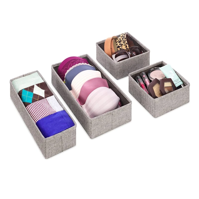 Set Of 4 Fabric Drawer Organizers, Black Herringbone 4 Set Of 4 Fabric Drawer Organizers, Black Herringbone - Image 2