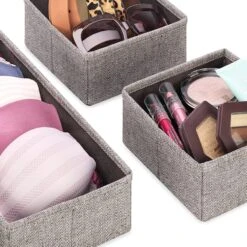 Set Of 4 Fabric Drawer Organizers, Black Herringbone 14 Set Of 4 Fabric Drawer Organizers, Black Herringbone -Chic Furniture Store set of 4 fabric drawer organizers black herringbone 5