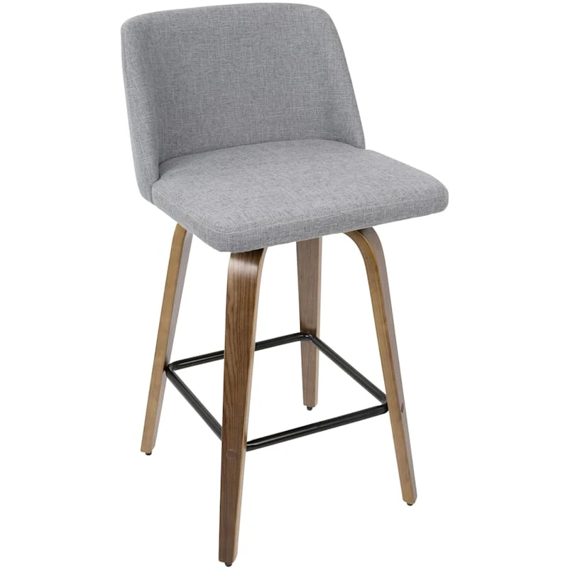 Toriano Walnut & Grey Counter Stool, 26" 3 Toriano Walnut & Grey Counter Stool, 26"