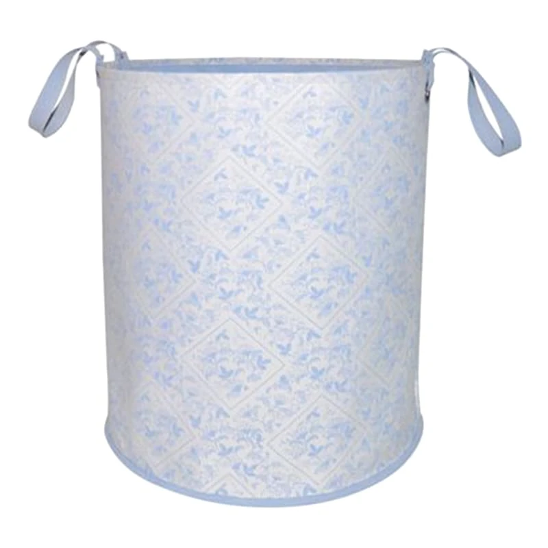 Vintage Round Canvas Laundry Hamper, Blue 3 Vintage Round Canvas Laundry Hamper, Blue